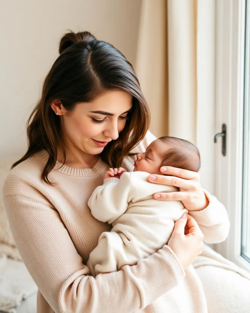 Mãe acolhendo seu bebê com carinho